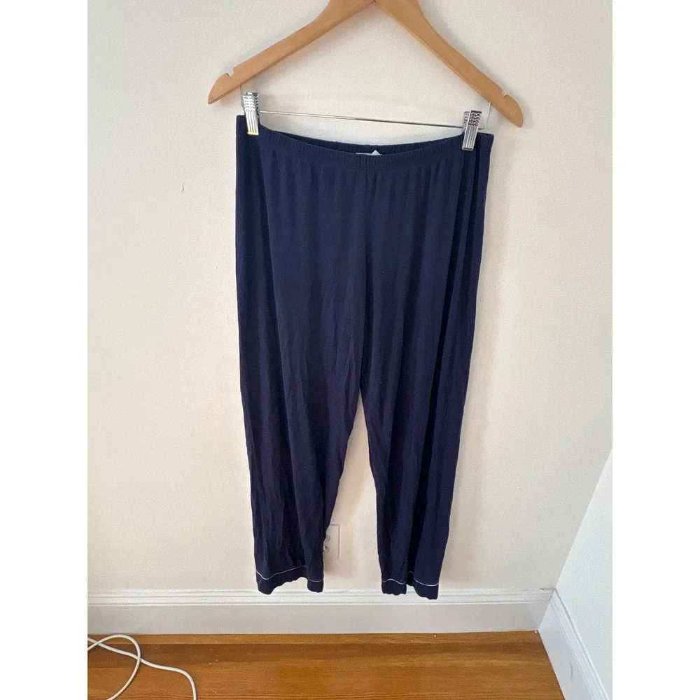 Eberjey Gisele Pajama Pants Navy Blue Modal Jersey Contrast Piping Womens Small